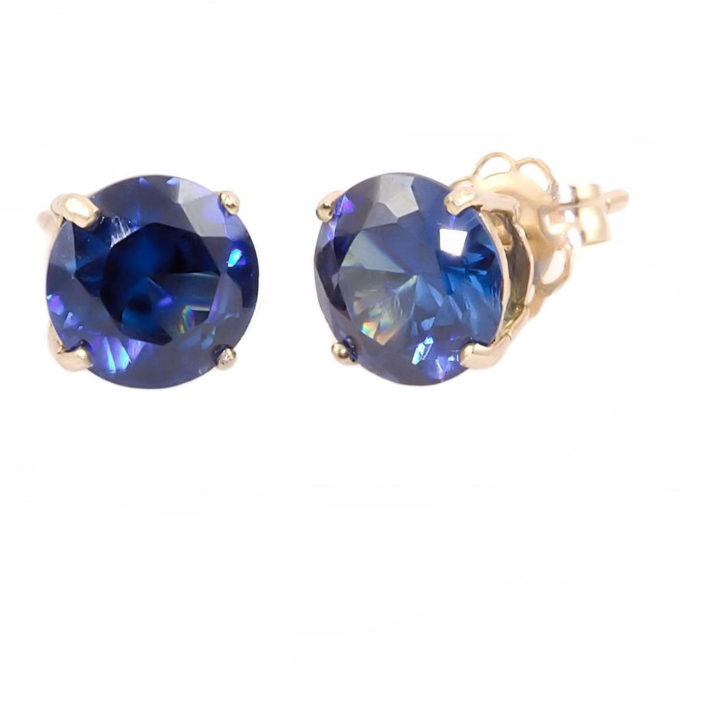Kaye: 6mm created Sapphire 14K Yellow Gold Cast Basket Stud Earrings - Trustmark Jewelers - Earrings - 2