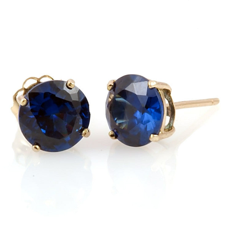 Kaye: 8mm created Sapphire 14K Yellow Gold Cast Basket Stud Earrings - Trustmark Jewelers - Earrings - 1