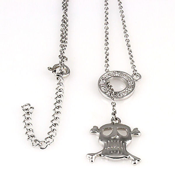 Tamryn: Skull and Crossbones Russian Ice Diamond CZ Lariat Necklace - Trustmark Jewelers - Pendants and Necklaces - 1