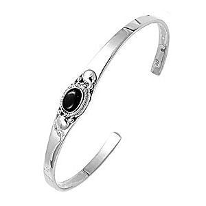 Bryonna: Sterling Silver Black Onyx Cuff Bangle Bracelet - Trustmark Jewelers - Bracelets