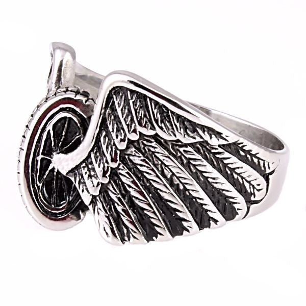 Road Warrior: Unisex Get Your Wings 316L Stainless Steel Biker Ring - Trustmark Jewelers - Mens Rings - 1