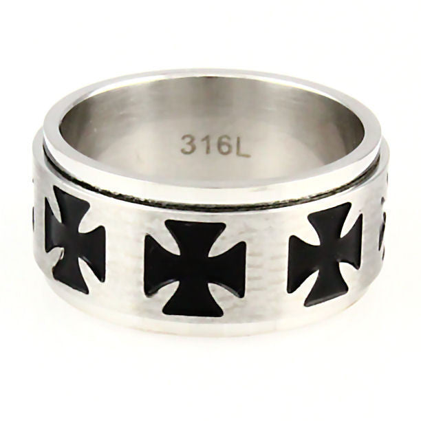 Ferris: Maltese Iron Cross Mens 316L Stainless Steel Spinner Ring - Trustmark Jewelers - Mens Rings - 2