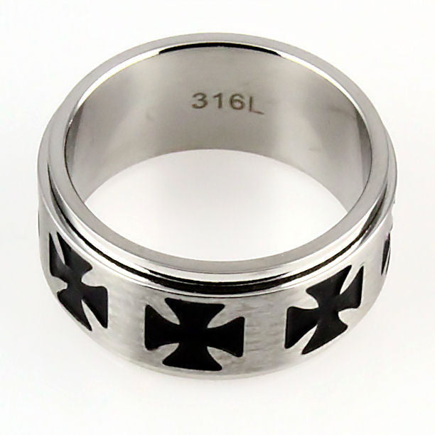 Ferris: Maltese Iron Cross Mens 316L Stainless Steel Spinner Ring - Trustmark Jewelers - Mens Rings - 4