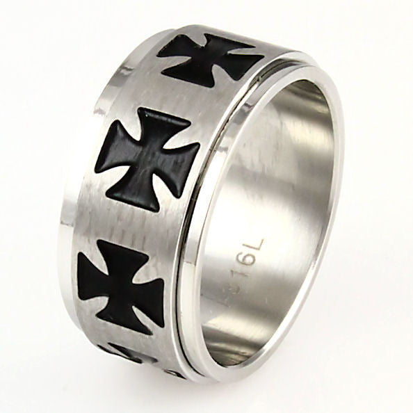 Ferris: Maltese Iron Cross Mens 316L Stainless Steel Spinner Ring - Trustmark Jewelers - Mens Rings - 1