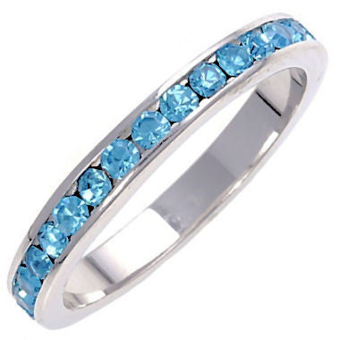 Darian: Stackable Aquamarine Ice CZ Birthstone Eternity Band Ring - Trustmark Jewelers - Eternity Bands - 1