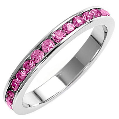 Sasha: Stackable Pink Sapphire Ice CZ Birthstone Eternity Band Ring - Trustmark Jewelers - Eternity Bands