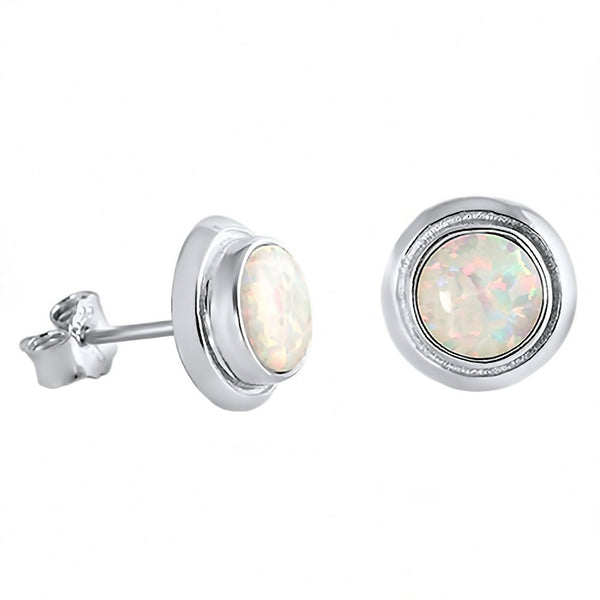 Loretta: 8mm Cabochon cut Australian White Opal Bezel Stud Earrings - Trustmark Jewelers - Earrings