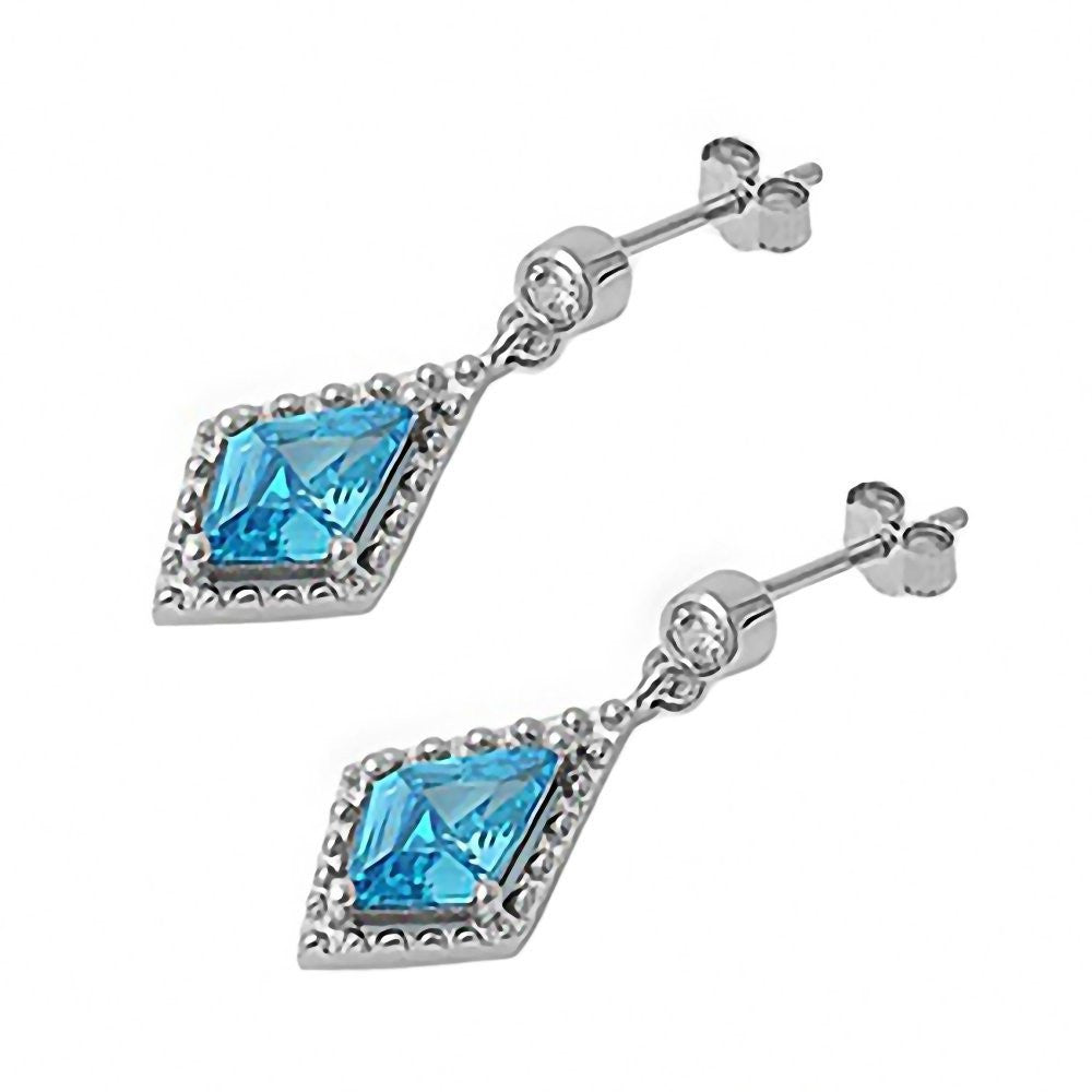 Torrin: 0.8ct Kite-cut Swiss Blue Topaz Ice CZ Dangle Drop Earrings - Trustmark Jewelers - Earrings