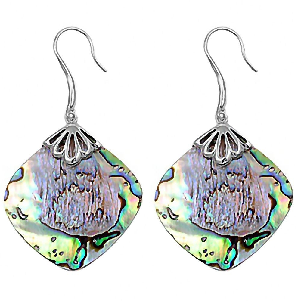 Lane: Abalone Shell Diamond-shape Silver Dangle Drop Earrings - Trustmark Jewelers - Earrings