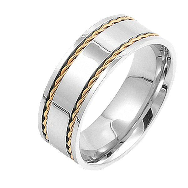 Aaron: 8mm Comfort Fit Stainless Steel & 14K Gold IP Braid Band Ring - Trustmark Jewelers - Mens Rings