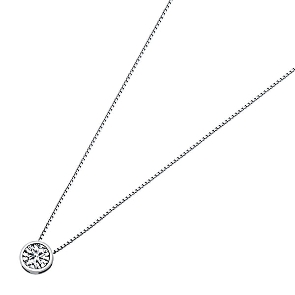 Brilliant Cut Bezel Set Pendant Necklace, 925 Sterling Silver
