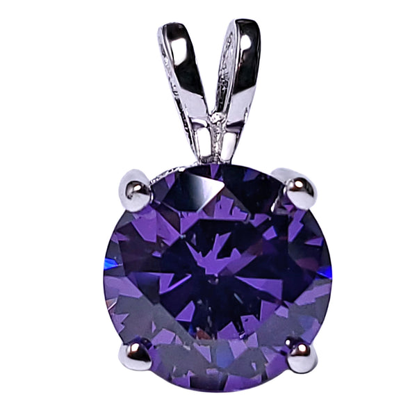 7mm Brilliant Cut Simulated Amethyst Ice CZ Solitaire Pendant Sterling Silver