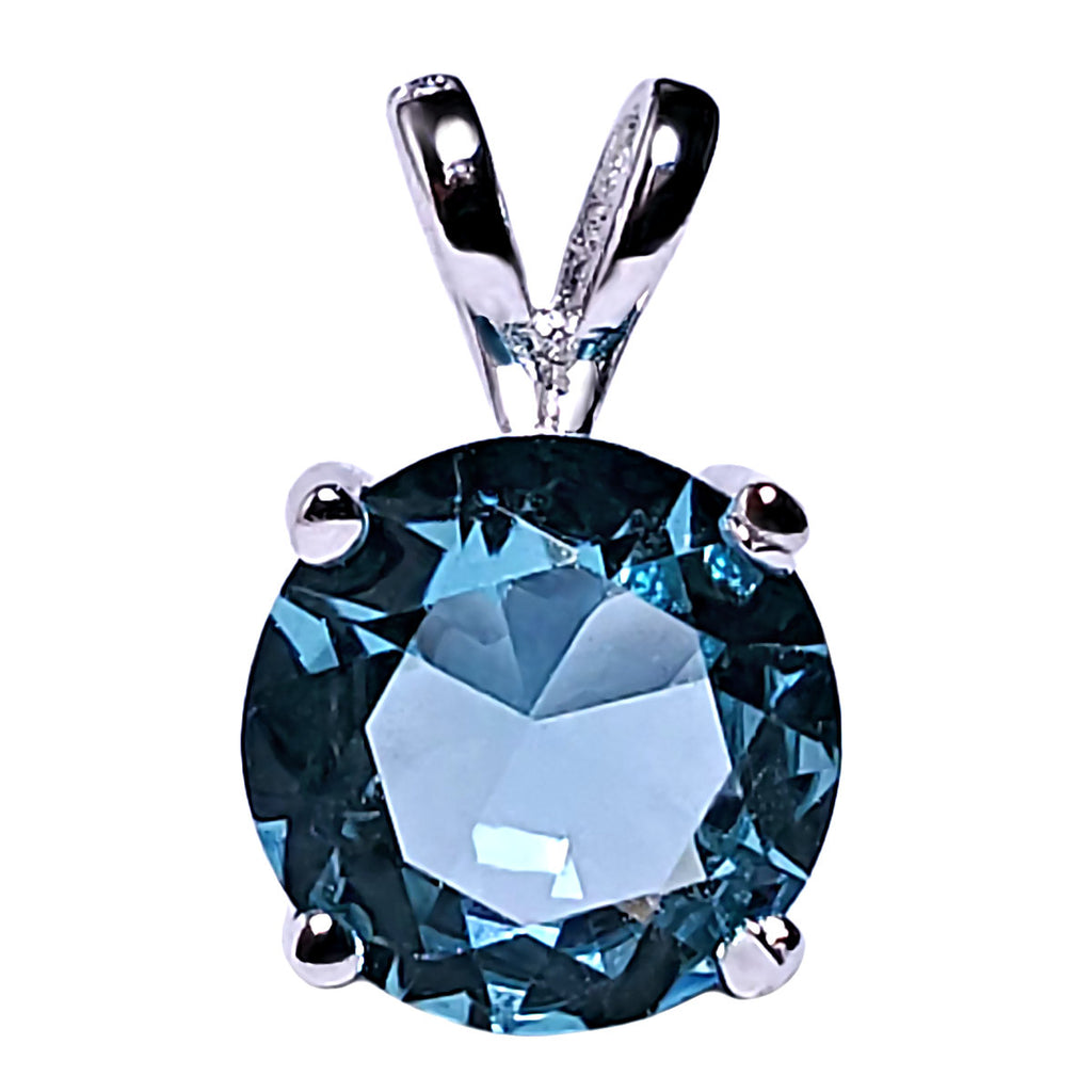 7mm Brilliant Cut Simulated Aquamarine Ice CZ Solitaire Pendant Sterling Silver