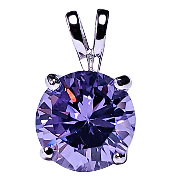 7mm Brilliant Cut Simulated Alexandrite Ice CZ Solitaire Pendant Sterling Silver