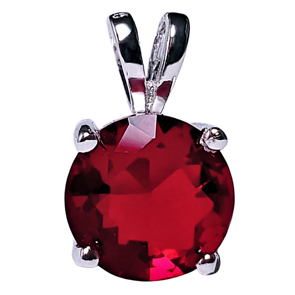 7mm Brilliant Cut Simulated Ruby Ice CZ Solitaire Pendant Sterling Silver
