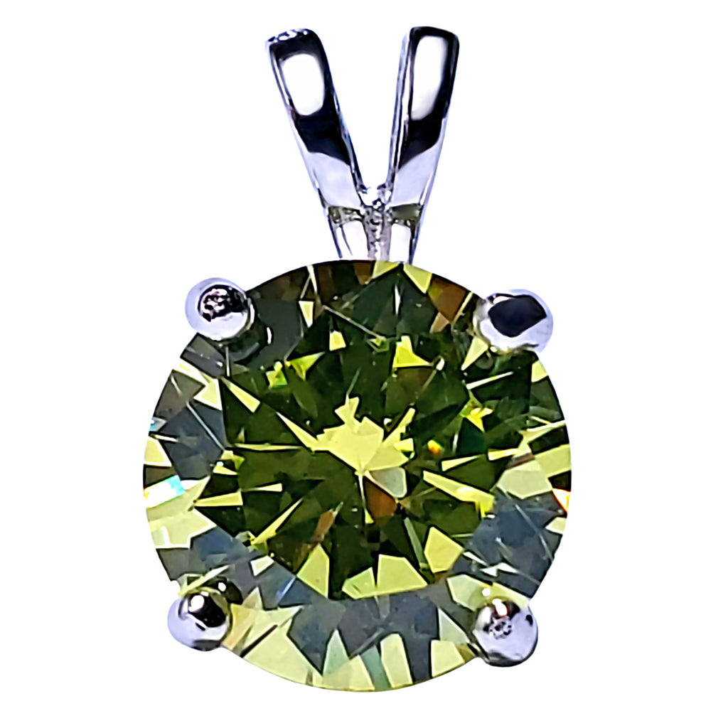 7mm Brilliant Cut Simulated Peridot Ice CZ Solitaire Pendant Sterling Silver