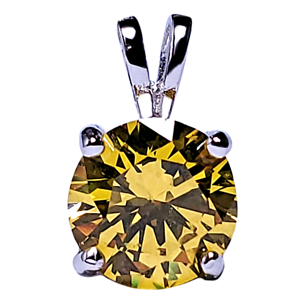 7mm Brilliant Cut Simulated Citrine Ice CZ Solitaire Pendant Sterling Silver