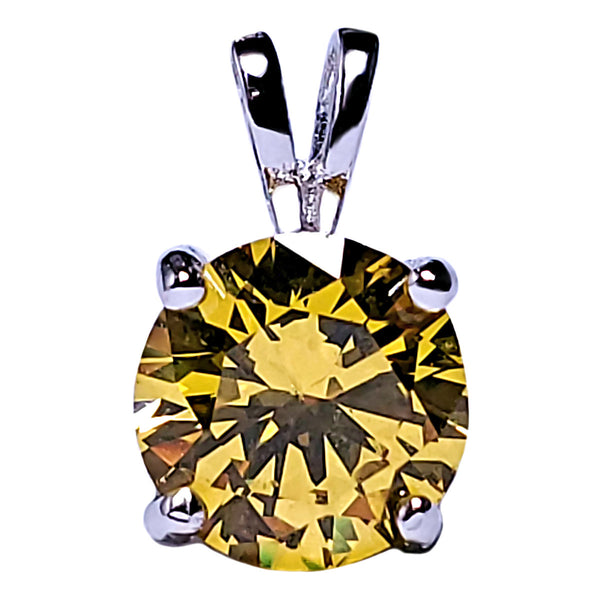 7mm Brilliant Cut Simulated Citrine Ice CZ Solitaire Pendant Sterling Silver