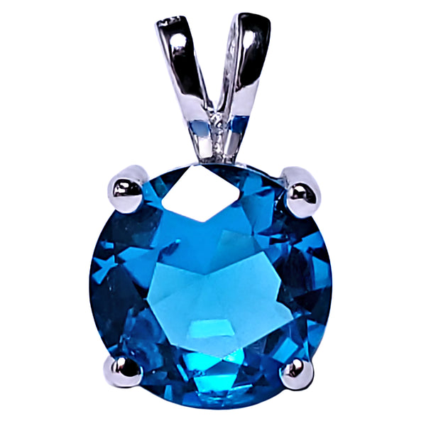 7mm Brilliant Cut Simulated Blue Zircon Ice CZ Solitaire Pendant Sterling Silver