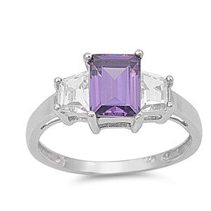 Ronia: Simulated Amethyst & IOF CZ Past, Present, Future Engagement Ring 925 Sterling Silver - Trustmark Jewelers - Engagement Rings
