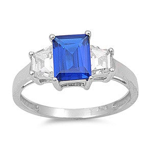 Ronna: Simulated Sapphire & IOF CZ Past, Present, Future Engagement Ring 925 Sterling Silver - Trustmark Jewelers - Engagement Rings