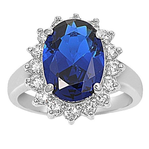 Catherine: 7ct Sapphire & Simulated Diamond Royal Ring 925 Silver - Trustmark Jewelers - Engagement Rings - 1