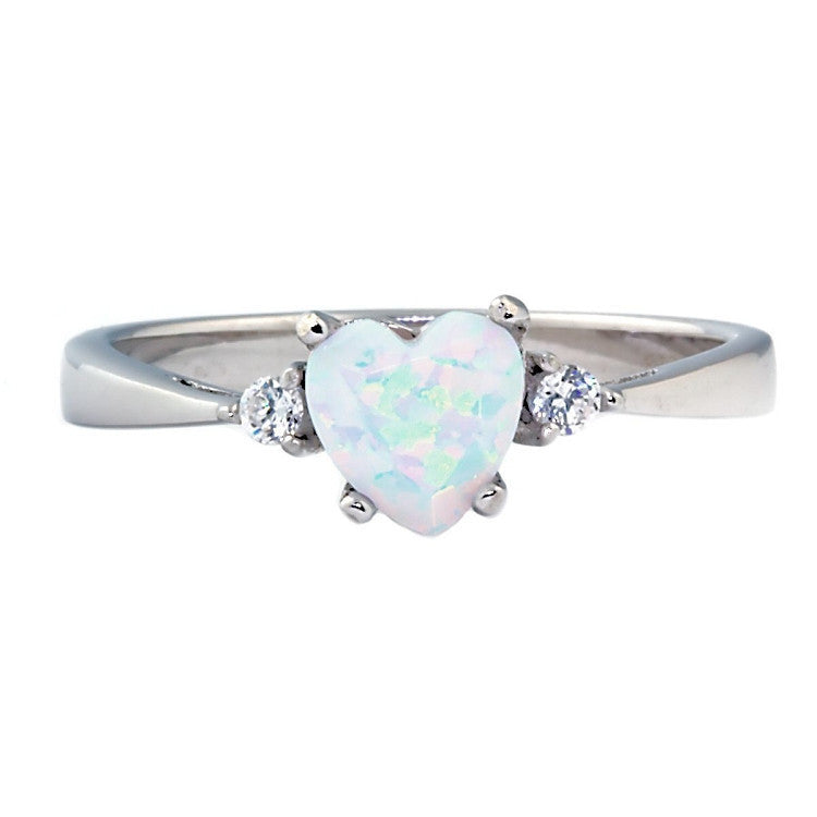 Olena: 0.81ct Heart Cut Fiery White Opal Promise Friendship Ring - Trustmark Jewelers - Promise Rings - 1