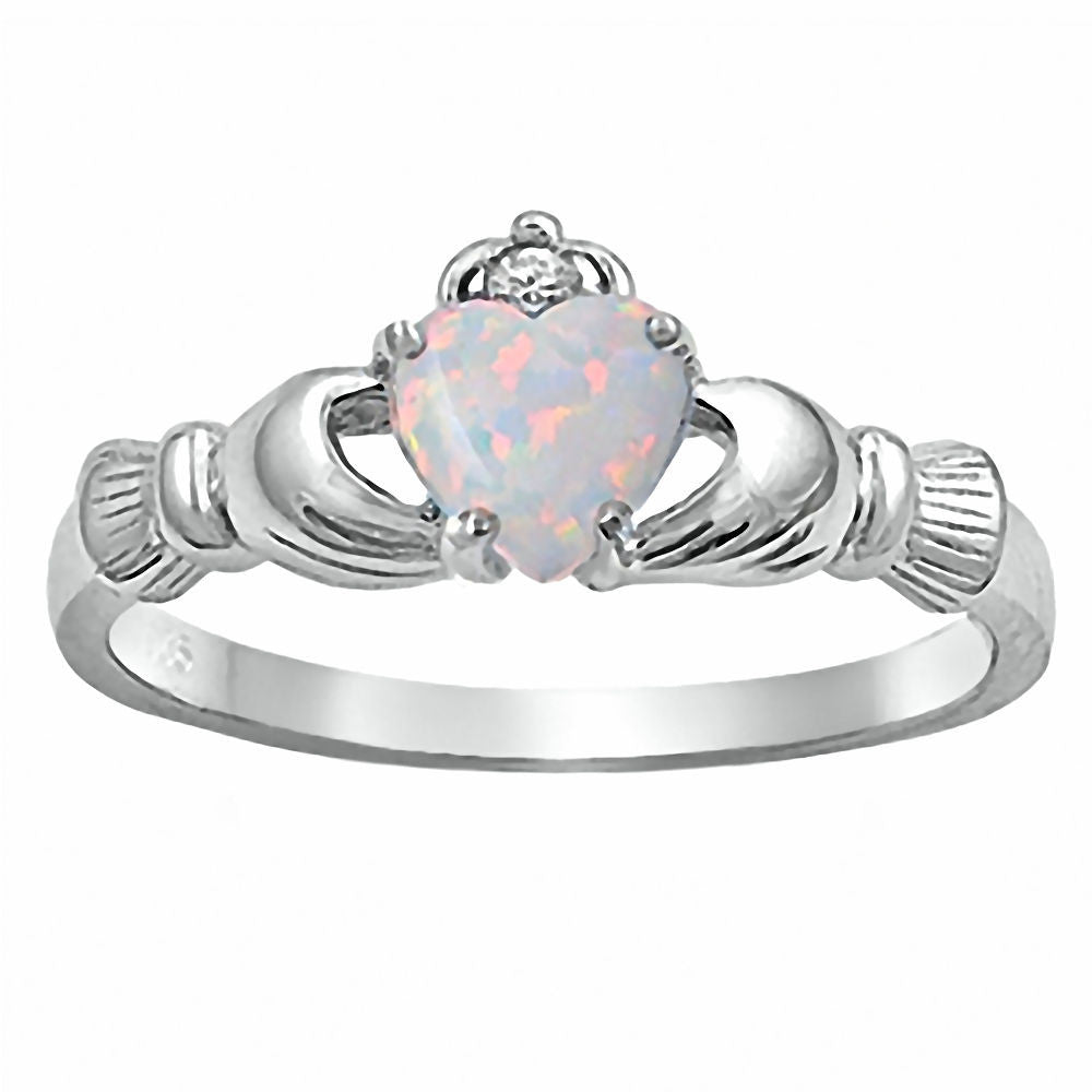 Fidelity: 0.765ct Heart cut Fiery White Opal Claddagh Ring Silver - Trustmark Jewelers - Promise Rings