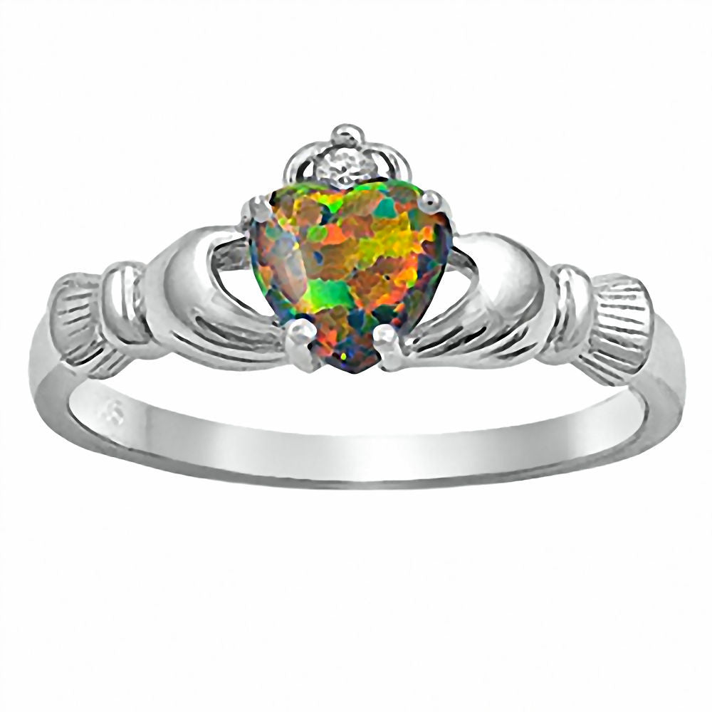 Jacelyn: 0.765ct Australian Black Opal Heart Claddagh Ring 925 Silver - Trustmark Jewelers - Promise Rings