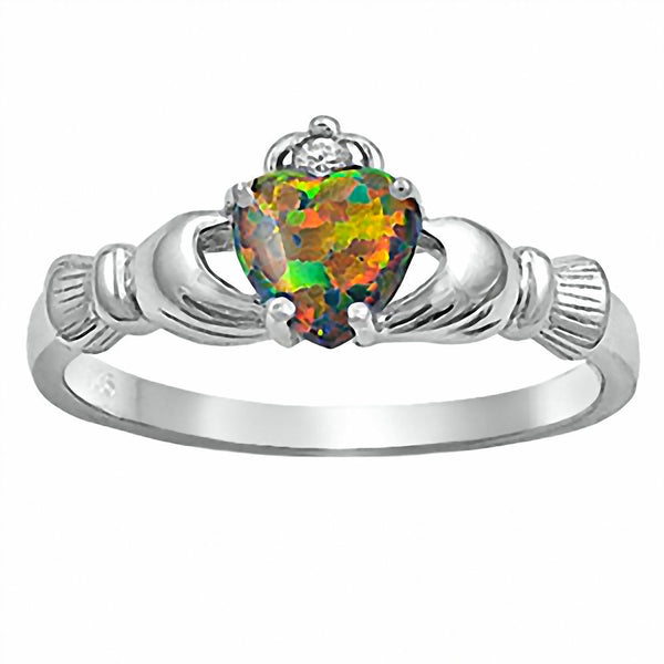 Jacelyn: 0.765ct Australian Black Opal Heart Claddagh Ring 925 Silver - Trustmark Jewelers - Promise Rings