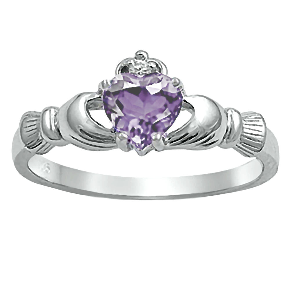 0.765ct Heart cut Alexandrite Ice CZ Claddagh Ring Silver