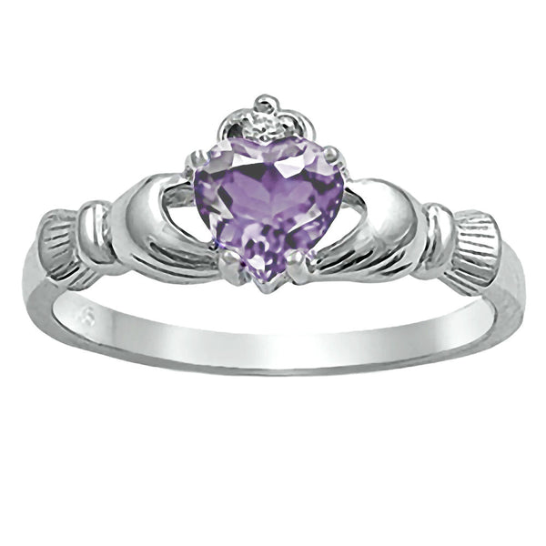 0.765ct Heart cut Alexandrite Ice CZ Claddagh Ring Silver