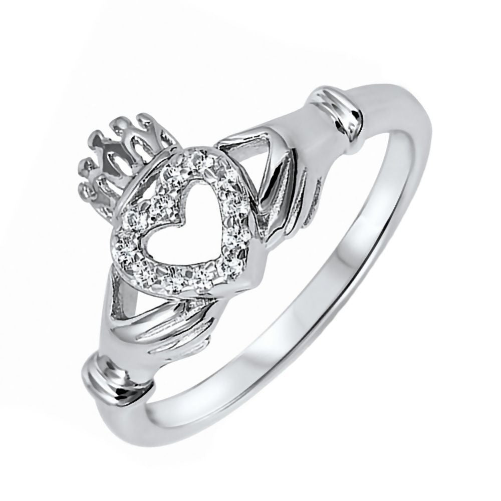 Cagney: 0.18ct Brilliant cut Russian IOF CZ Claddagh Ring 925 Silver - Trustmark Jewelers - Promise Rings