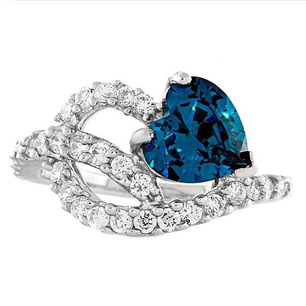 Ottavia: 2.9ct Heart-cut Blue Zircon Ice CZ Heart-n-Heart Promise Ring - Trustmark Jewelers - Promise Rings - 1