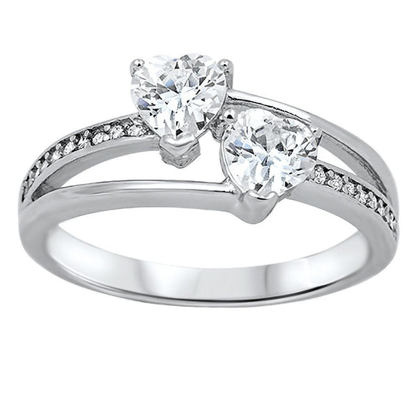 Helena: 1.26ct Russian IOF CZ 2 Hearts in Love Split Band Promise Ring - Trustmark Jewelers - Promise Rings