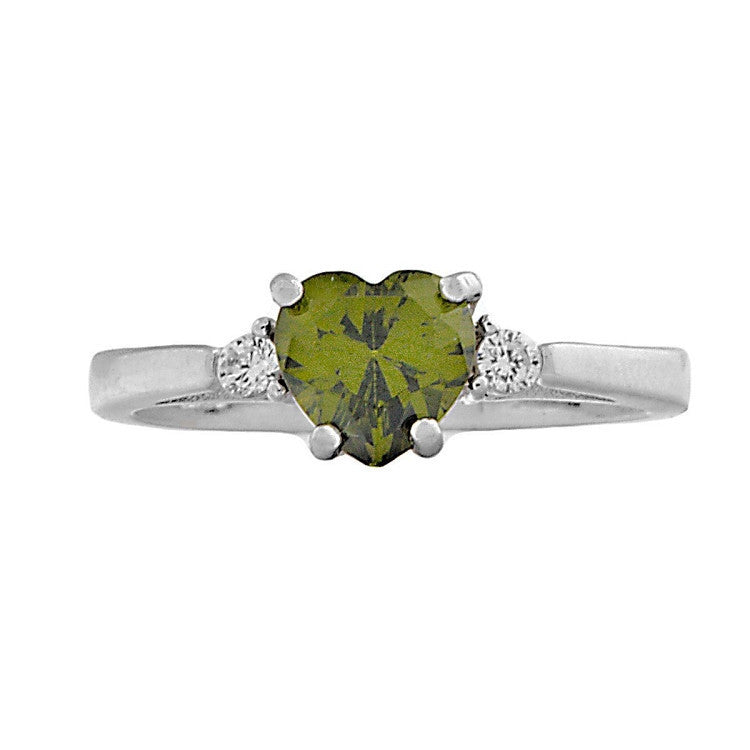 Parisa: 0.81 ct Heart Cut Peridot Ice CZ & Russian Ice CZ Promise Ring - Trustmark Jewelers - Promise Rings - 1