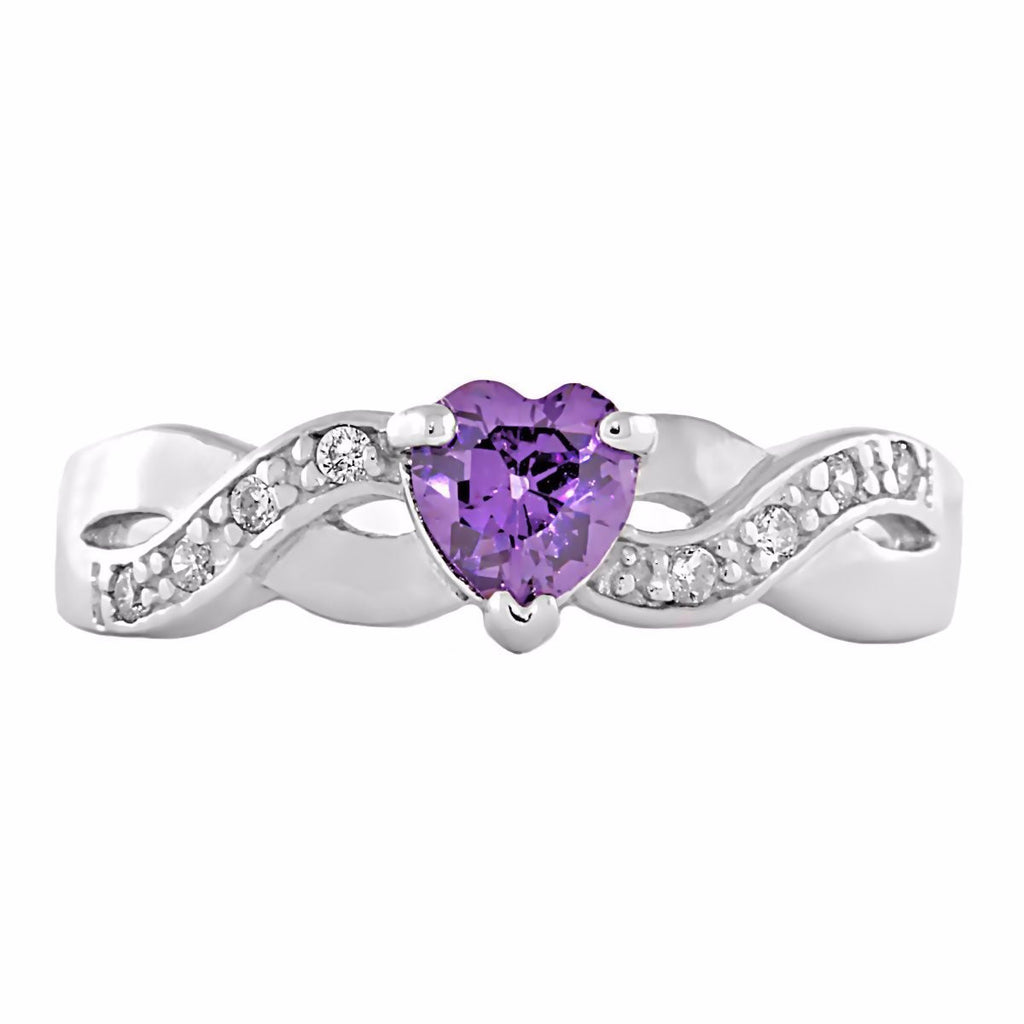 Padma: 0.6c Heart-cut Amethyst Ice CZ Crossover Infinity Promise Ring - Trustmark Jewelers - Promise Rings - 1