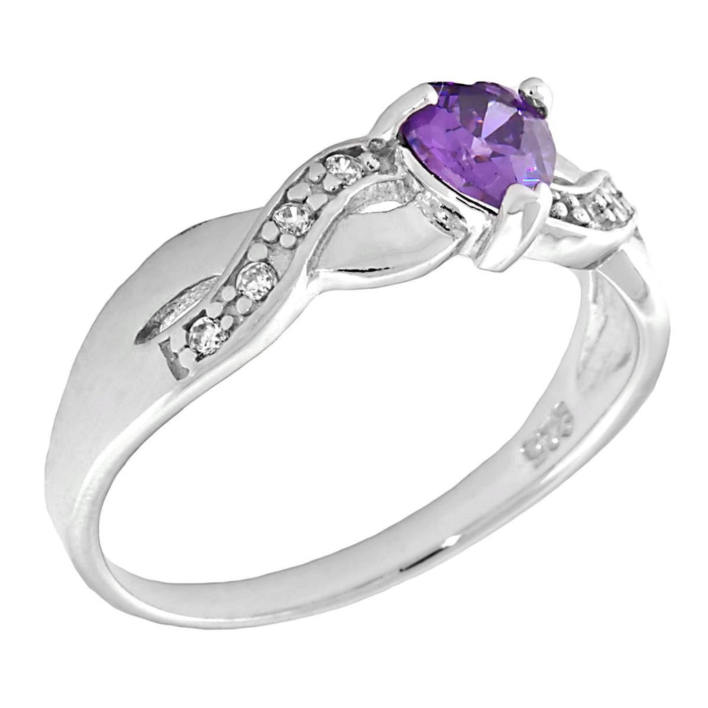 Padma: 0.6c Heart-cut Amethyst Ice CZ Crossover Infinity Promise Ring - Trustmark Jewelers - Promise Rings - 3