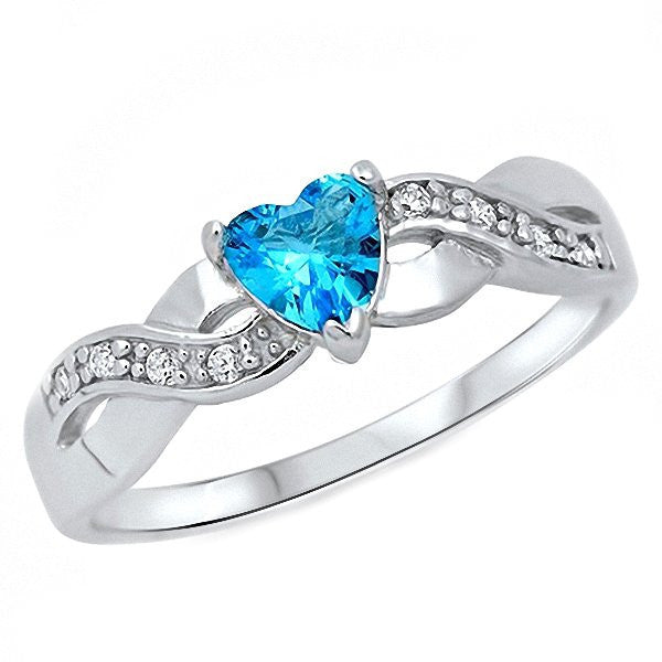 Paki: 0.6ct Heart-cut Blue Topaz CZ Crossover Infinity Promise Ring - Trustmark Jewelers - Promise Rings