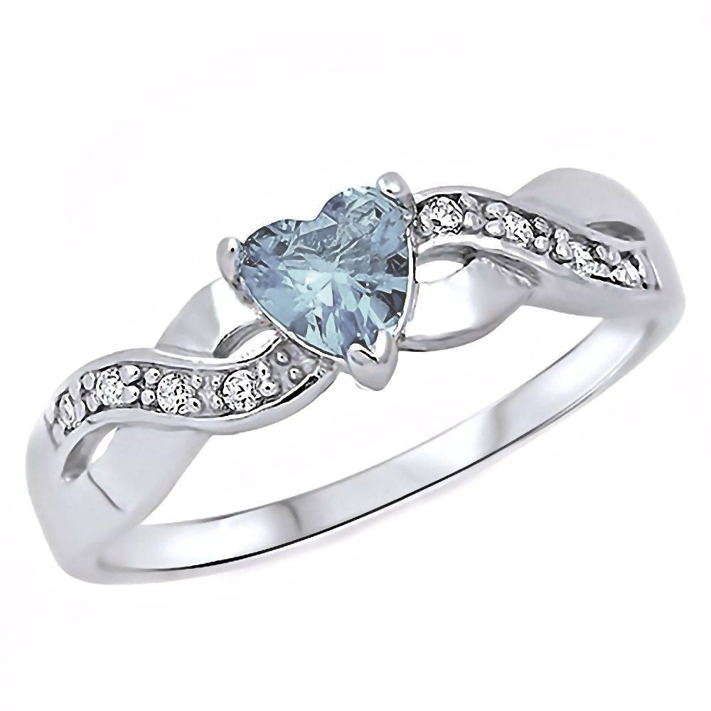 Palesa: 0.6ct Heart-cut Aquamarine Ice CZ Crossover Promise Ring - Trustmark Jewelers - Promise Rings