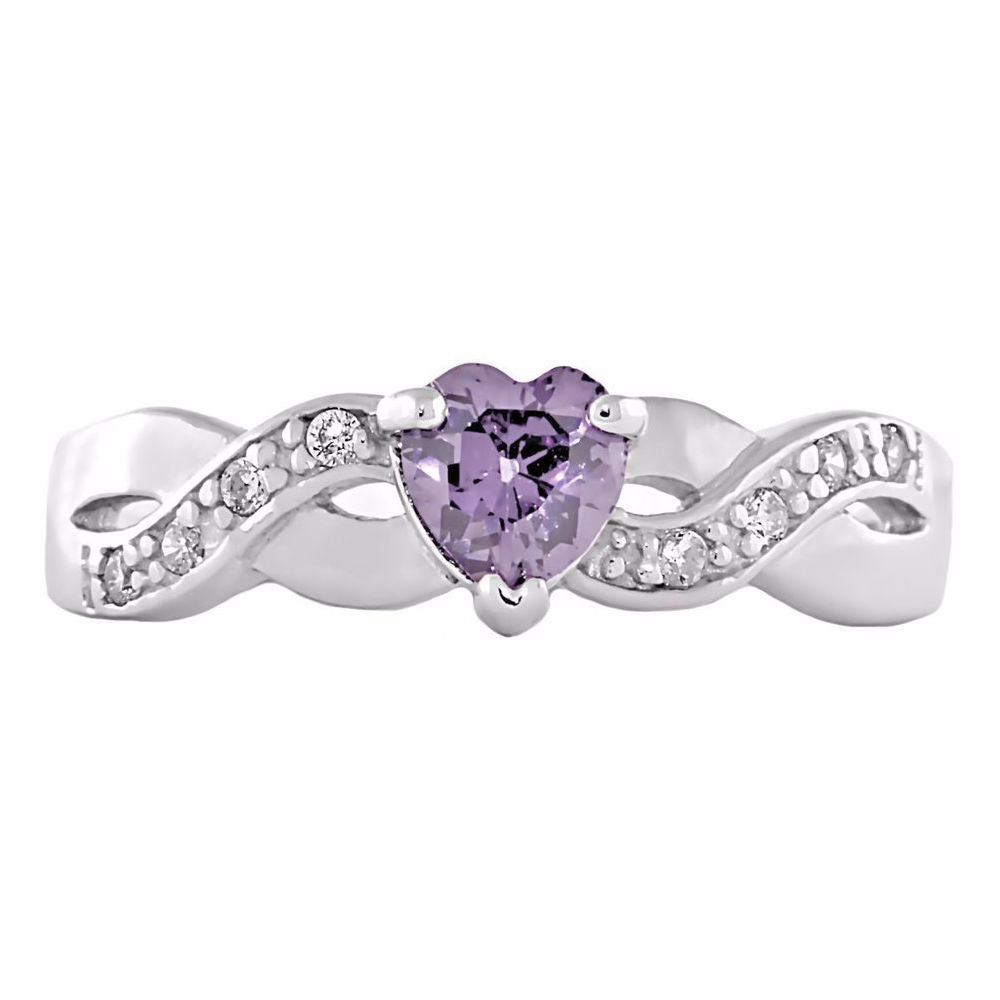 0.6ct Heart-cut Alexandrite Ice CZ Crossover Promise Ring Silver