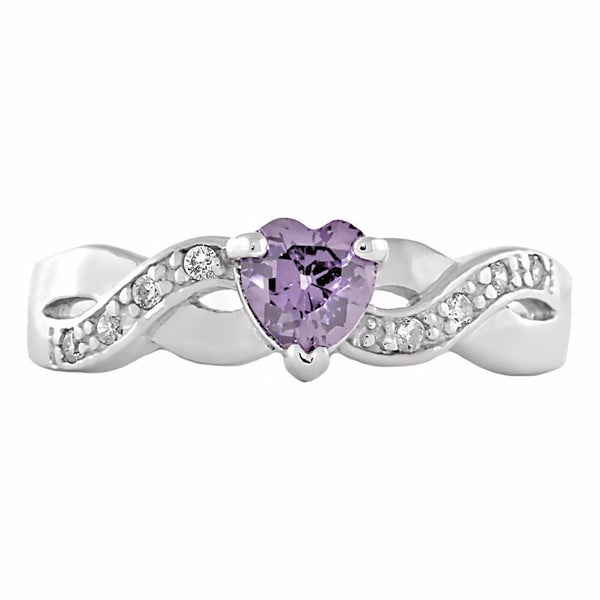 0.6ct Heart-cut Alexandrite Ice CZ Crossover Promise Ring Silver