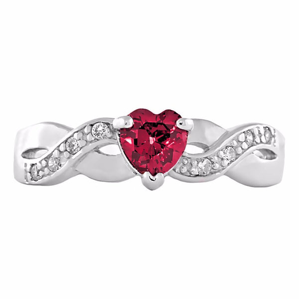 0.6ct Heart-cut Ruby Ice CZ Crossover Promise Ring Silver