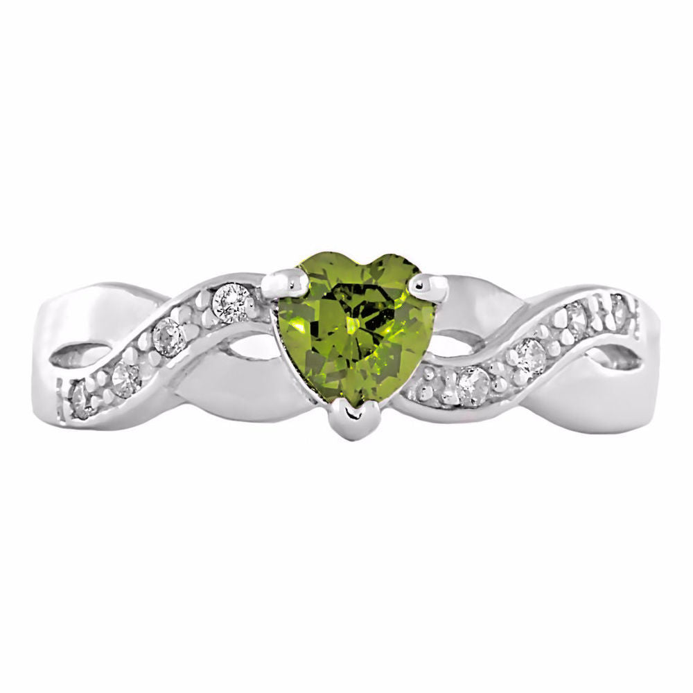 0.6ct Heart-cut Peridot Ice CZ Crossover Promise Ring Silver