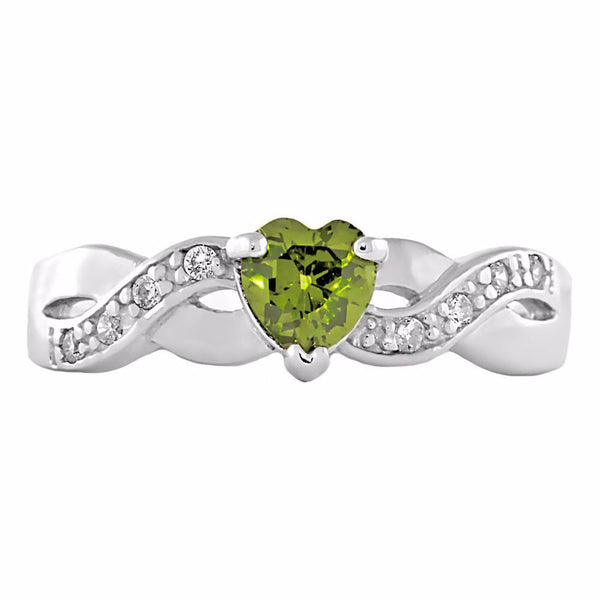 0.6ct Heart-cut Peridot Ice CZ Crossover Promise Ring Silver