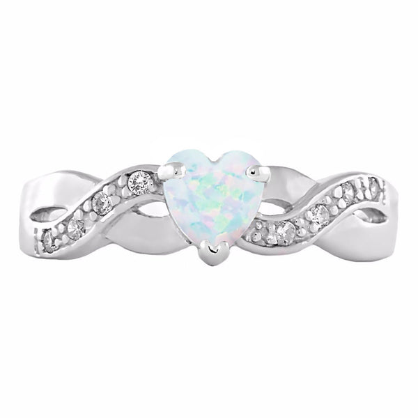 0.6ct Heart-cut Fiery White Opal Crossover Promise Ring Silver
