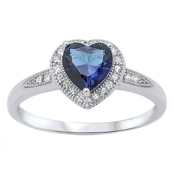 Ida: 0.87ct Heart cut created Sapphire with Halo Inlay Promise Ring - Trustmark Jewelers - Promise Rings