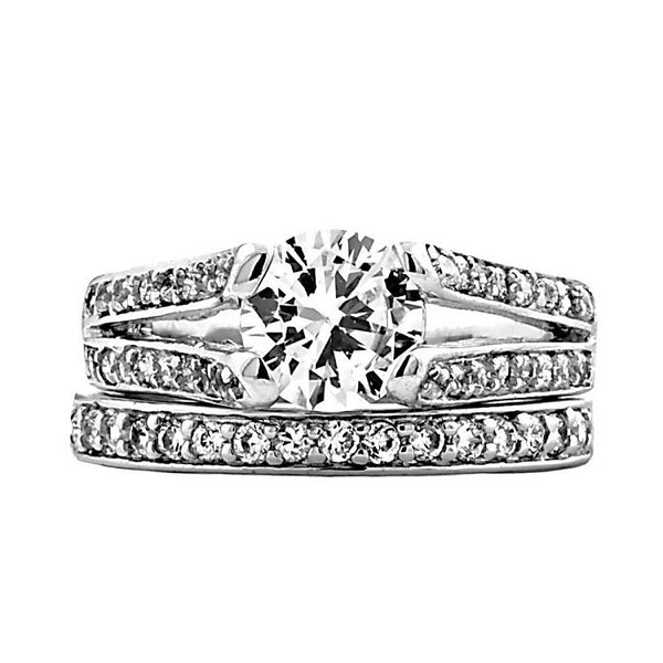 Diana: 2.69ct 2 pc Brilliant Cut CZ Micro Pave Wedding Ring Set Silver - Trustmark Jewelers - Wedding Ring Sets - 1