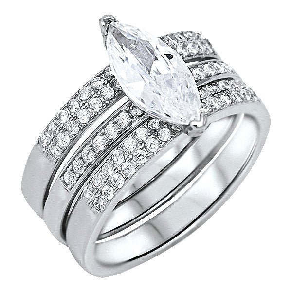 Abrielle: 2.8ct Marquise Cut IOF CZ 2 pc Micro Pave Wedding Ring Set - Trustmark Jewelers - Wedding Ring Sets