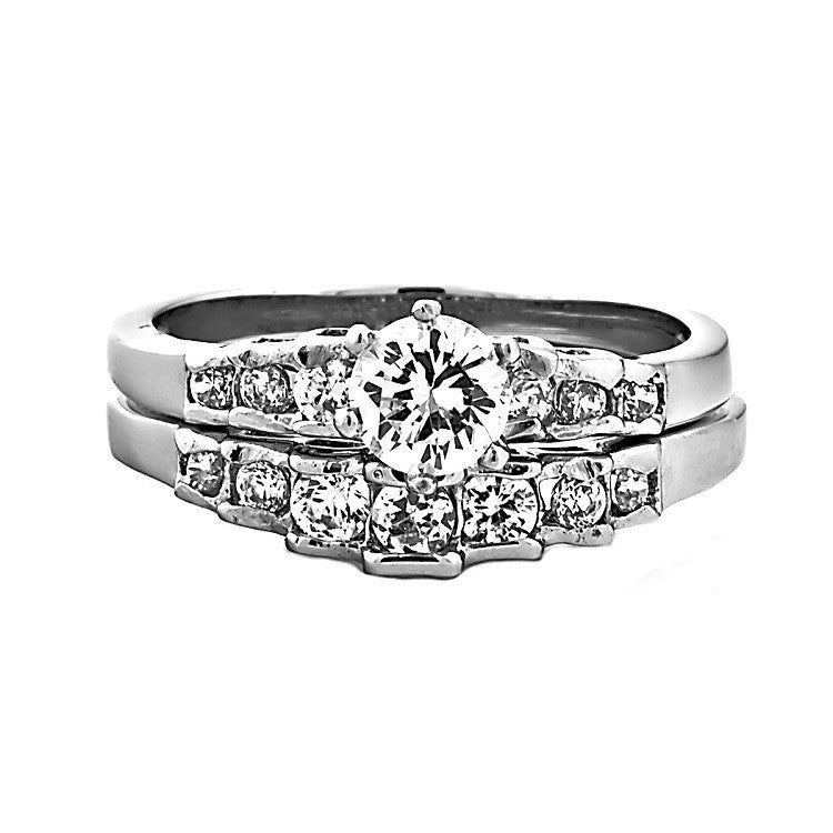 Ophelia: 1.06ct 2 pc Brilliant Cut IOF CZ Wedding Ring Set 316 Steel - Trustmark Jewelers - Wedding Ring Sets - 1
